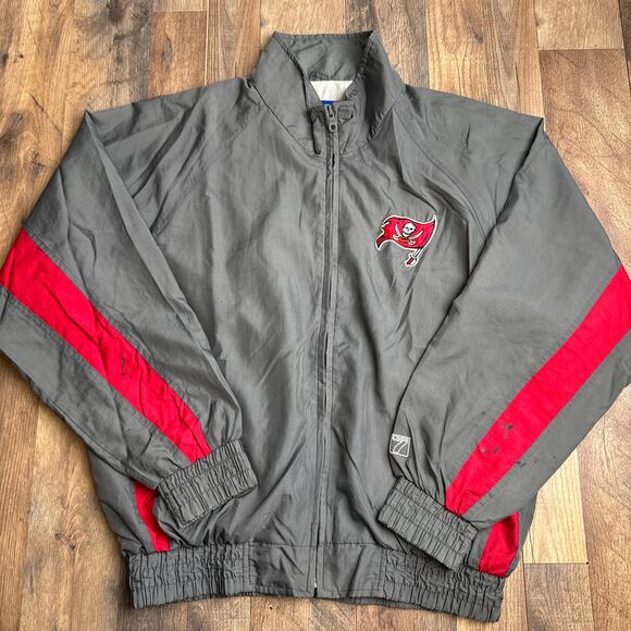 Vintage 90s Tampa Bay Buccaneers Jacket Men's Large 7Logo Distressed Embroidered - Picture 1 of 16